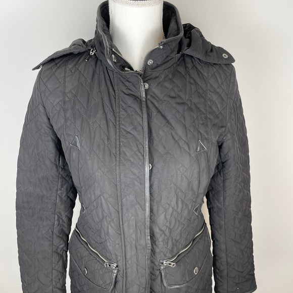 Cole Haan Quilted Hooded Lightweight Jacket In Black Size XS - Picture 2 of 13
